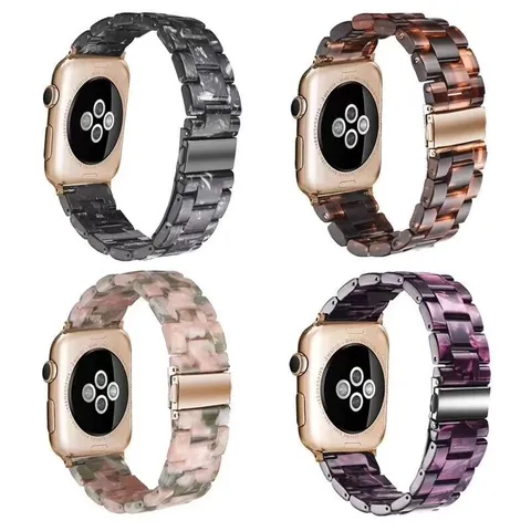 Resin Watch Band Marble Leopard Print Replacement Strap For Smartwatch Metal Folding Clasp Wristband