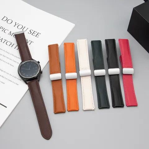 Universal Leather Watch Strap With Magnetic Folding Clasp Replacement Wristband For Smartwatch Minimalist