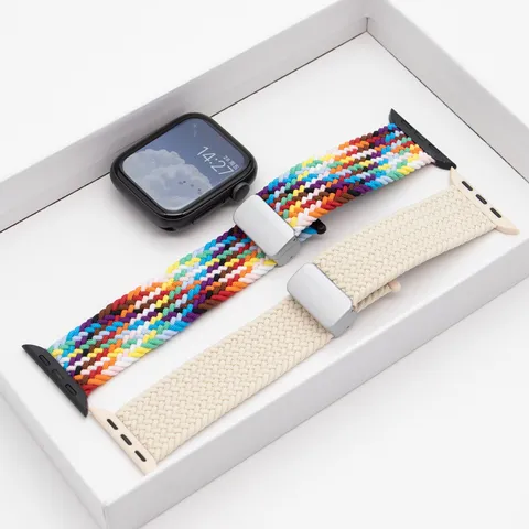 Cinturino per Orologio in Nylon Intrecciato con Fibbia Pieghevole Magnetica per Smartwatch Cinturino di Ricambio Traspirante
