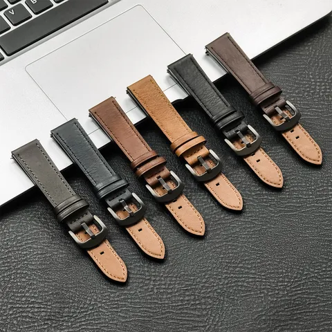 Universeel Leren Horlogebandje Snelsluiting Vervangend Bandje Roestvrij Stalen Gesp Zakelijke Stijl Voor Smartwatch