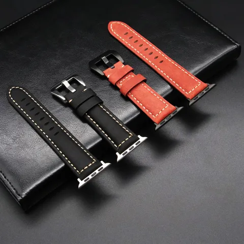 Echt Lederen Horlogeband Geschikt Voor Smartwatch Vervangende Band Zakelijke Stijl Metalen Gesp