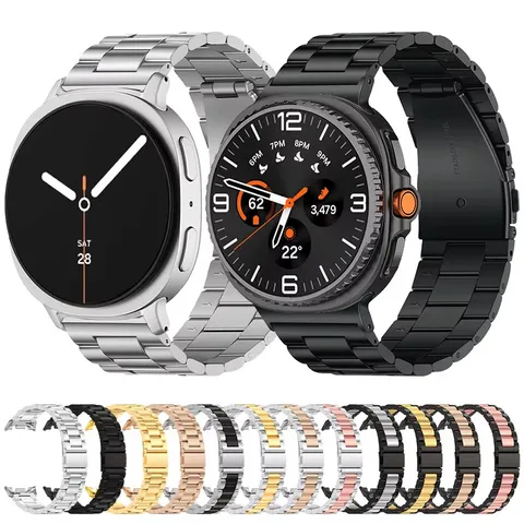 Stainless Steel Metal Watch Band Compatible With Smartwatch Three Bead Replacement Strap Folding Clasp
