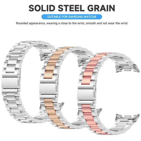 Stainless Steel Metal Watch Band Compatible With Smartwatch Three Bead Replacement Strap Folding Clasp