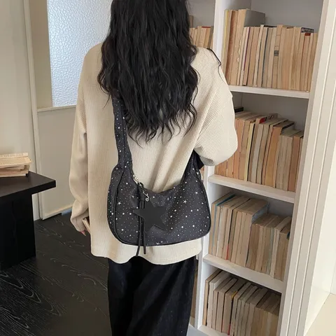 Borsa Tracolla Stampa Stelle Casual Donna Moda Viaggio Borsa Spalla Versatile Quotidiana Hobo Ciondolo Stella