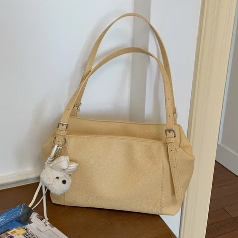 Bolso Almohada de Cuero PU Suave de Estilo Coreano Para Mujeres Gran Capacidad Textura de Lichi Bolso de Hombro Moda Tendencia Casual Conmutación de Mano