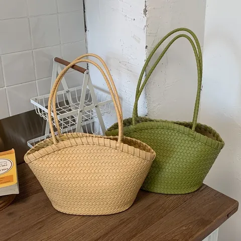 Damen Gewebt PU Leder Schultertasche Große Kapazität Tote Eimertasche Sommer Mode Urban Minimalistisch Pendeln Handtasche