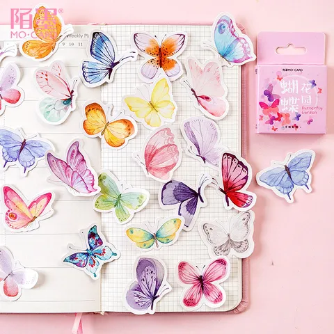 Memo Boxed Decorative Stickers Set Retro Butterfly Garden English Newspaper Fictionalism Journaling Craft Stickers Scrapbook DIY