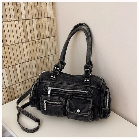 Retro Denim Umhängetasche Für Damen Multi Pocket Gewaschen Distressed Unterarmtasche Vintage Crossbody Tote Handtasche Alltagsbörse