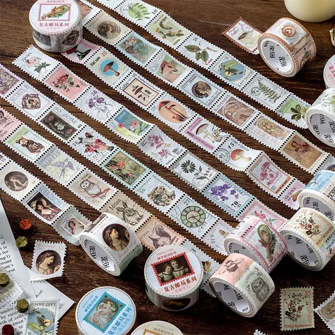 Sello Vintage Botánico Floral Cinta Washi Troquelado Diario Decorativo Enmascaramiento Rollo Para Bricolaje Scrapbooking