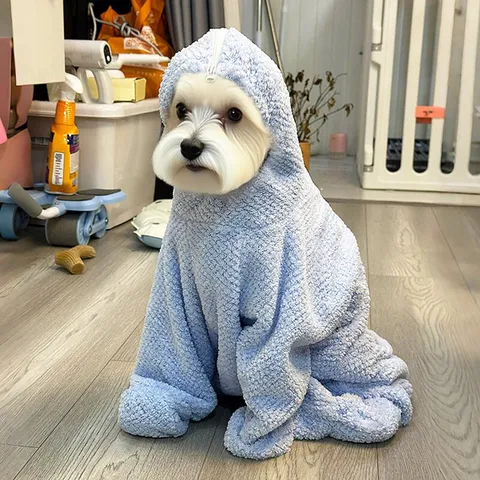 Dog Bathrobe Quick Drying Towel Soft Coral Fleece Hooded Bath Robe Pet Pajamas Clothes For Small Medium Large Dogs