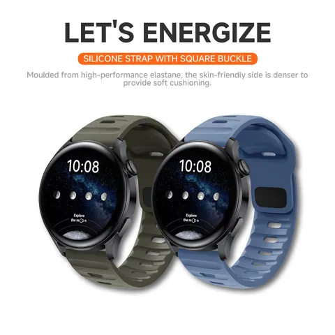 Universal Silicone Watch Strap For Smartwatch Replacement Band Solid Color Breathable Sport Wristband