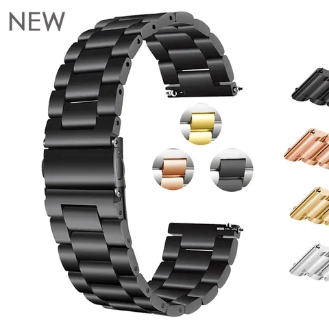 Cinturino per Orologio Universale in Acciaio Inossidabile per Smartwatch Cinturino in Metallo di Ricambio Bracciale a Tre Perle con Chiusura Pieghevole