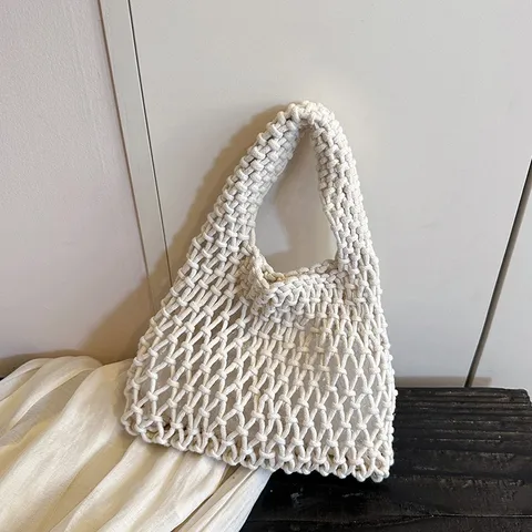 Women's Casual Straw Woven Bucket Bag Hollow Out Mesh Shoulder Underarm Bag Summer Beach Casual Handbag