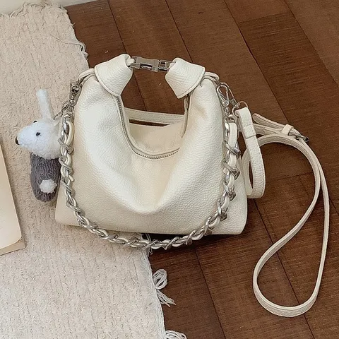 Mode PU Leder Dumpling Tasche Für Frauen Minimalistisch Einfarbig Schulter Umhängetasche Casual Pendeln Kette Tote Handtasche