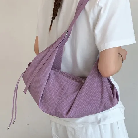 Women Canvas Tote Bag Large Capacity Shoulder Bag Casual Checked Plaid Slouchy Hobo Bag For School Commute Work Gift