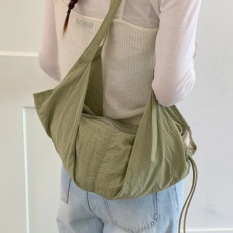 Women Canvas Tote Bag Large Capacity Shoulder Bag Casual Checked Plaid Slouchy Hobo Bag For School Commute Work Gift