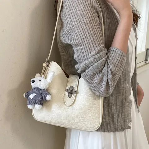 Minimalistische PU Leder Beuteltasche Für Damen Lychee Muster Schulter Unterarm Tasche Drehverschluss Pendeln Handtasche