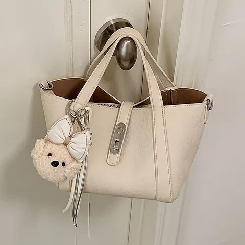 Bolso Balde de Cuero PU para Mujer Minimalista Color Sólido Bolso Tote Casual con Cierre Metálico Bolso Cruzado Diario Chic