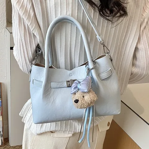 Bolso de Mano de Cuero PU Urbano Minimalista Cierre de Candado Costuras Bolso de Hombro para Mujer Viajes Diarios