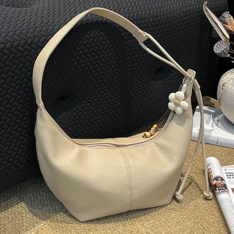 Damen Mode PU Leder Knödeltasche Einfarbige Lychee Textur Achsel Umhängetasche Einfache Vielseitige Umhängetasche Für Lässiges Pendeln