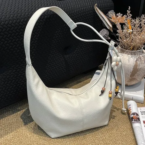 Damen Mode PU Leder Knödeltasche Einfarbige Lychee Textur Achsel Umhängetasche Einfache Vielseitige Umhängetasche Für Lässiges Pendeln