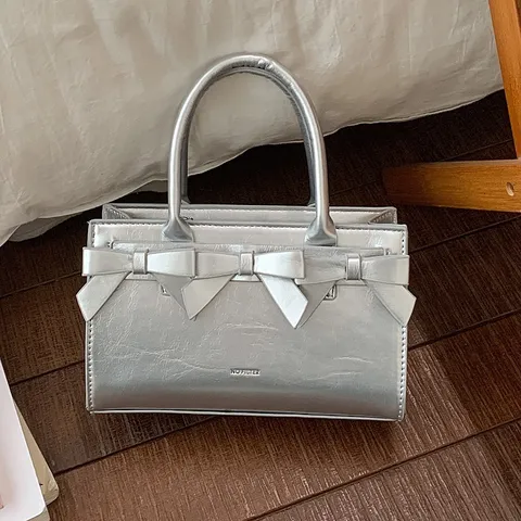 Bolso Bandolera de Cuero PU para Mujer Lazo Lindo Bolso de Hombro de Mano Estilo Dulce Bolso Tote Diario Asa Superior