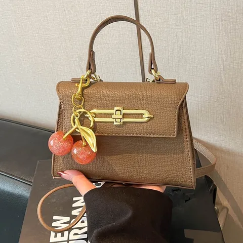 Elegante PU Leder Einfarbig Nähte Schloss Kleine Umhängetasche Für Damen Klassische Urban Schultertasche Pendler Quadratische Handtasche