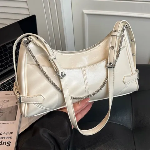 Borsa da Sottoascella in Pelle PU Vintage da Donna Moda Catena Tracolla Spalla Borsa Quadrata Classico Tinta Unita Baguette