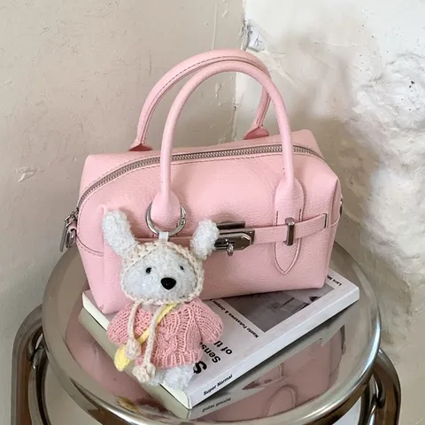 Damen Litschimuster PU Leder Bowling Kissentasche Einfarbig Schulter Umhängetasche Mit Metallschnalle Retro Stil Satchel