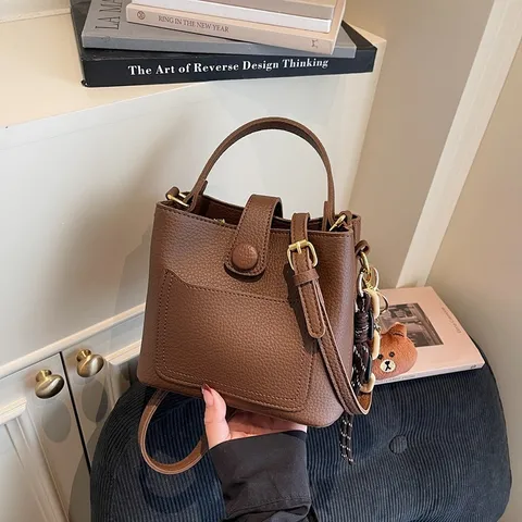 Mode PU Leder Eimertasche Für Frauen Vintage Top Griff Einzelne Schulter Umhängetasche Nähte Tasche Für Tägliche Reisen Zubehör