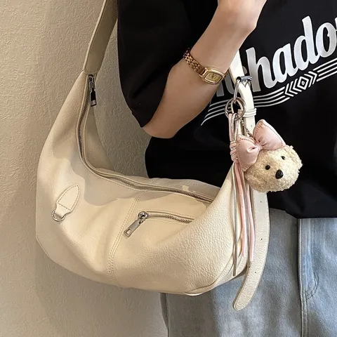 Große Kapazität PU Leder Tote Bag Minimalistisch Halbmond Crossbody Schultertasche Für Damen Pendeln Lässige Handtasche