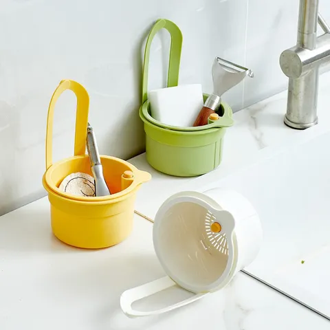 Kitchen Sink Drain Basket Plastic Hanging Storage Basket One-Key Open Dish Drainer Organizer for Home Modern