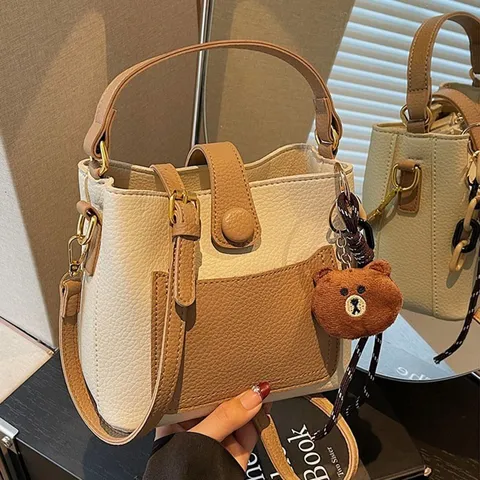 Mode PU Leder Eimertasche Für Frauen Vintage Top Griff Einzelne Schulter Umhängetasche Nähte Tasche Für Tägliche Reisen Zubehör