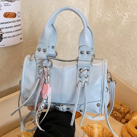 Damen Große Kapazität Kunstleder Motorrad Tragetasche Stilvolle Nieten Quasten Umhängetasche Handtasche Tägliche Vielseitige Tasche