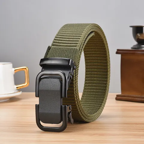 Men's Tactical Belt Nylon Canvas Webbing Casual Work Pants Belt With Metal Automatic Buckle Outdoor Military Training Belt