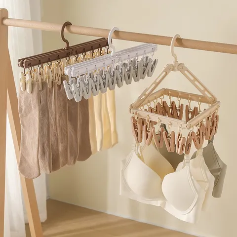 Faltbarer Kunststoff Socken Trockengestell Mehrfach Klips Balkon Unterwäsche Kleiderbügel Tragbar Winddicht Rotary Wäsche Organizer