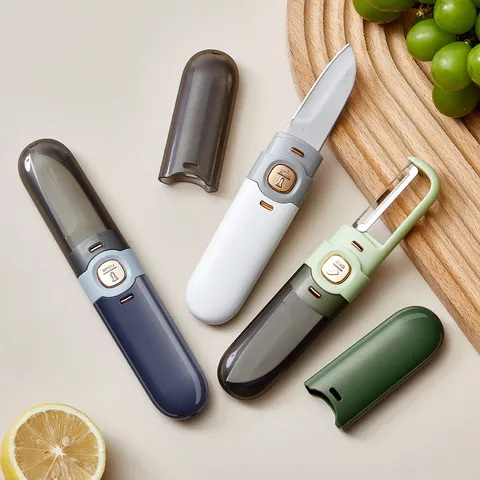 Cuchillo para Fruta y Pelador Portátil de Acero Inoxidable 2 en 1 Herramienta de Pelado de Cocina Multifuncional Recargable