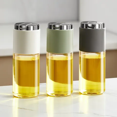 Stainless Steel Glass Oil Bottle Automatic Open Close Gravity Oil Dispenser Kitchen Cruet Leakproof Vinegar Container