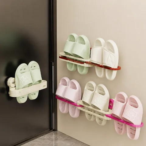 Soporte Plegable para Pantuflas Montado en la Pared Organizador de Zapatos de Baño Estante de Almacenamiento