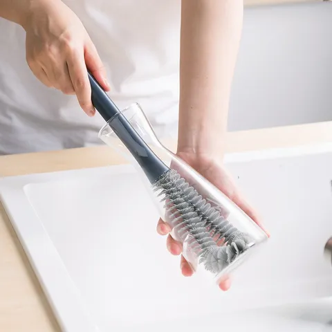 Cepillo para Tazas de Mango Largo para Hogar Cepillo de Limpieza de Nylon para Biberones Botellas de Agua Herramienta de Limpieza de Cocina Diseño Colgante