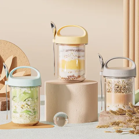 Conteniteur en Verre pour Flocons d'Avoine avec Couvercle et Cuillère Tasse de Petit-Déjeuner Claire Tasse à Lait Pot de Yaourt Cuisine