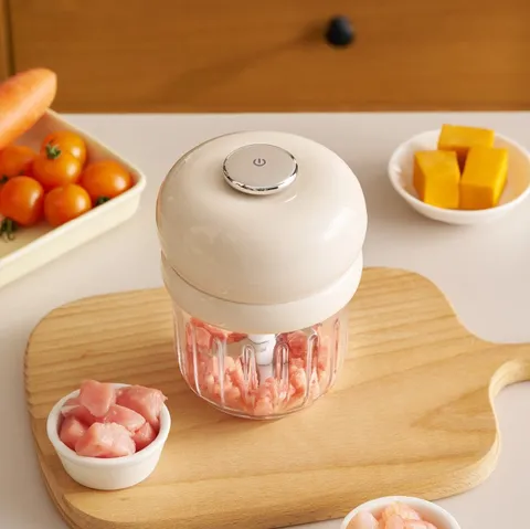 Hachoir à Ail Électrique Sans Fil Mini Robot Culinaire Multifonctionnel Bol en Verre Lames en Acier Inoxydable