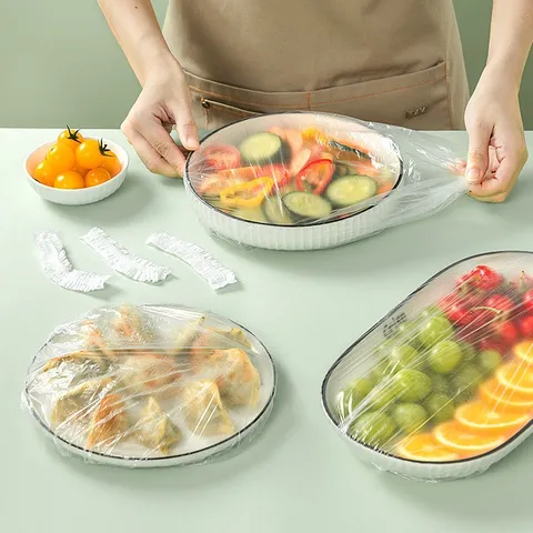 Couvre-Bols Élastiques Fraîcheur Motif Fruits Dessin Animé Housses de Stockage des Aliments en PE Sacs de Film Fraîcheur Anti-Poussière Pour la Cuisine Maison