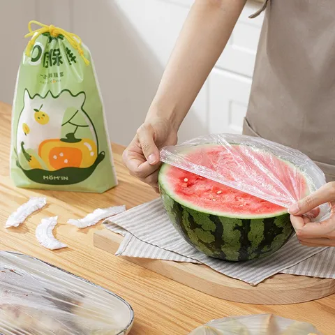 Couvre-Bols Élastiques Fraîcheur Motif Fruits Dessin Animé Housses de Stockage des Aliments en PE Sacs de Film Fraîcheur Anti-Poussière Pour la Cuisine Maison