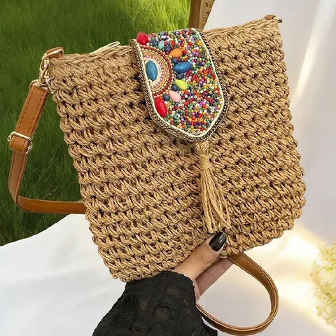Γυναικείο Ψάθινο Τσάντα Crossbody Casual Τσάντα Ώμου Παραλίας Μόδας