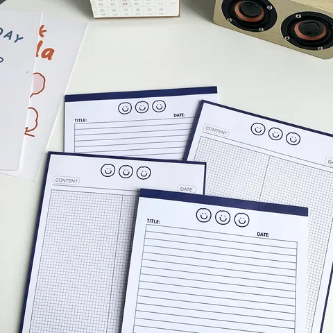B5 Lined Grid Smiley Face Sticky Notes Minimalist Student Notebook Tearable Memo Pad Cute Office School Supplies