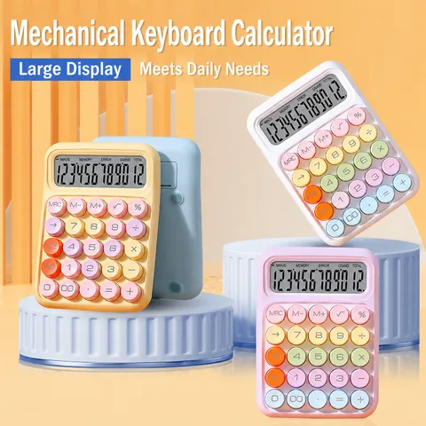 Macaron Color 12 Digit Electronic Calculator Portable Cute Mechanical Keyboard Style Desktop Calculator For Office School