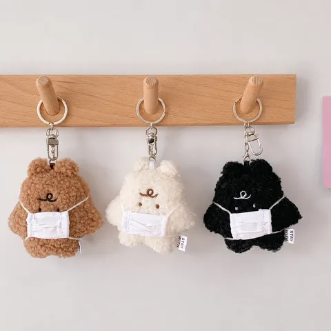 Plush Bear Keychain Cute Mask Bear Bag Charm Cartoon Couple Doll Key Ring Fluffy Animal Pendant Fashion Accessories