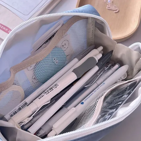 Canvas Pencil Case Large Capacity Multi-Compartment Pen Pouch Aesthetic Cute Stationery Organizer Bag For Students School Office