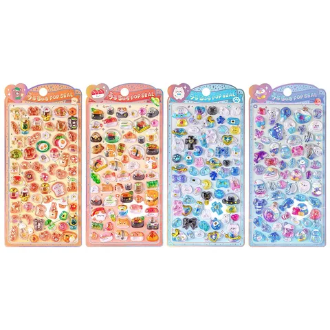 3D Embossed Crystal Cute Cartoon Stickers Transparent Waterproof DIY Decorative Stickers For Scrapbook Phone Case Kids Toys